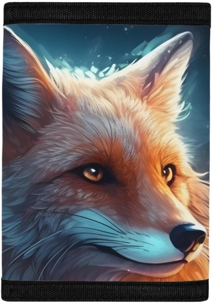 GLUDEAR Kids Starry Night Fox Printed Wallets Boys Girls Youth Trifold Wallet Id Card Window Coin Pocket Card Holders - Image 1